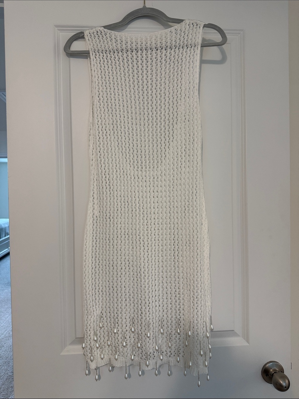 SHEIN White Crochet Beaded Swim Coverup